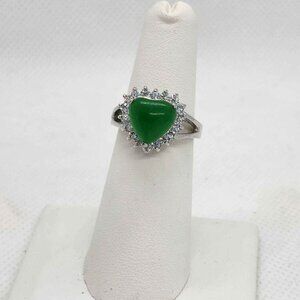 Brand NEW Heart Shape Jade with Cubic Zirconia stones Ring